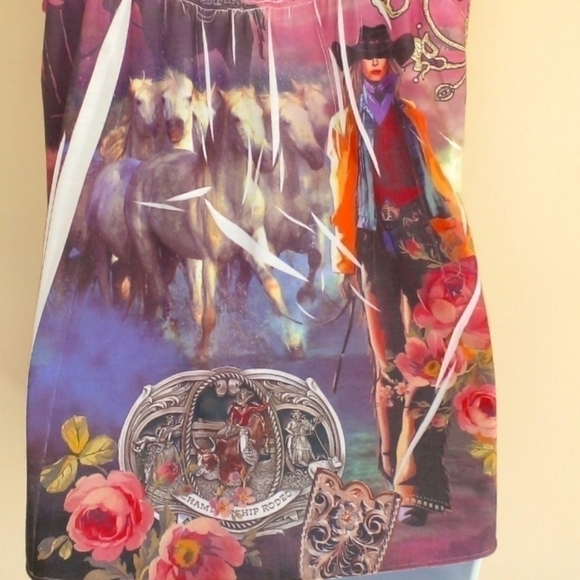 Vintage Boho Western Cowgirl Horse Crochet Vest Medium - Picture 8 of 8